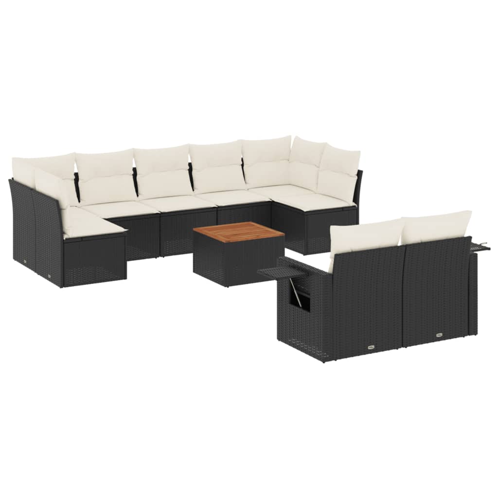 10-dijelni set vrtnih sofa s jastucima crni od poliratana