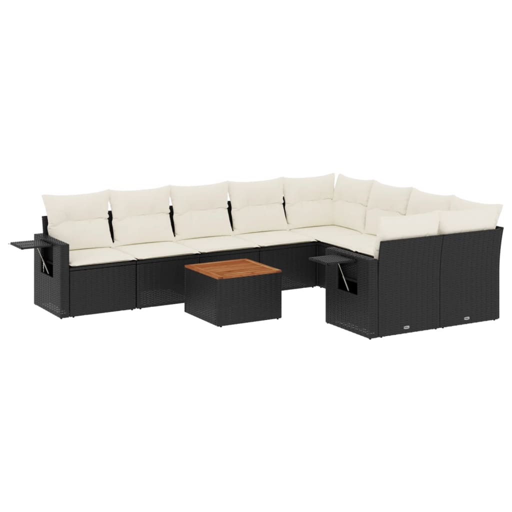 10-dijelni set vrtnih sofa s jastucima crni od poliratana