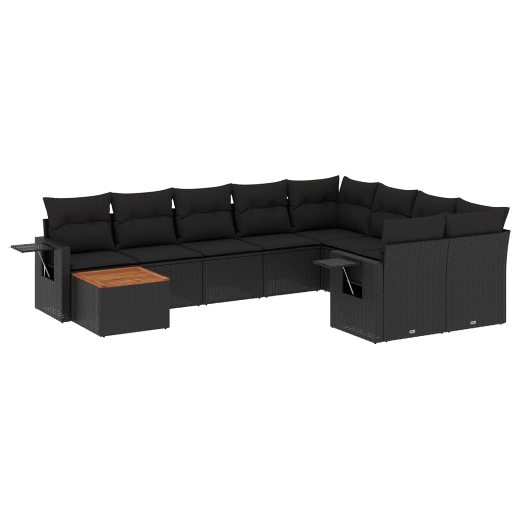10-dijelni set vrtnih sofa s jastucima crni od poliratana