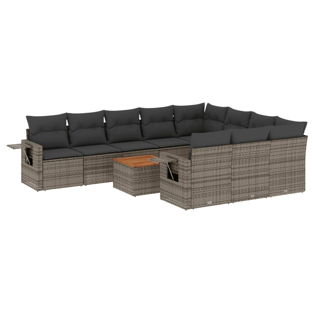 11-dijelni set vrtnih sofa od poliratana s jastucima sivi