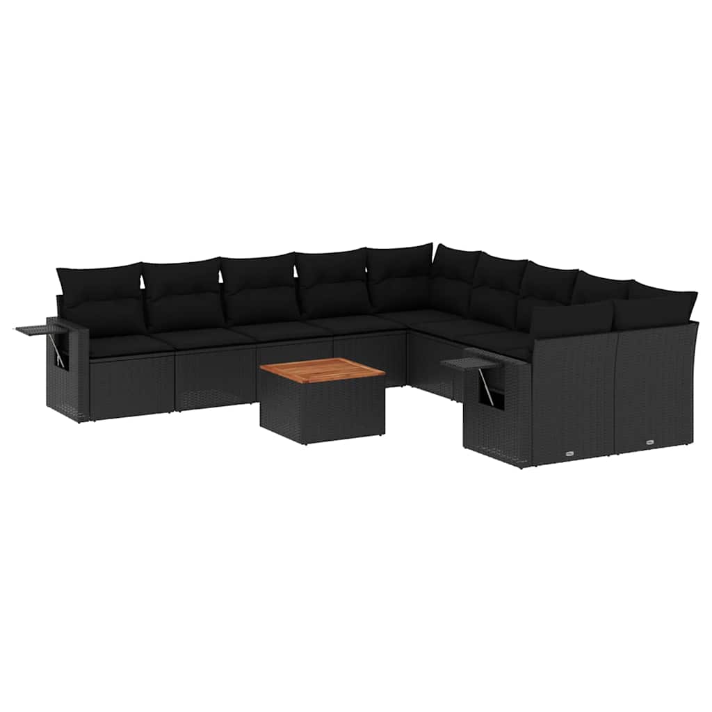11-dijelni set vrtnih sofa od poliratana s jastucima crni Crna 62 x 62 x 69 cm