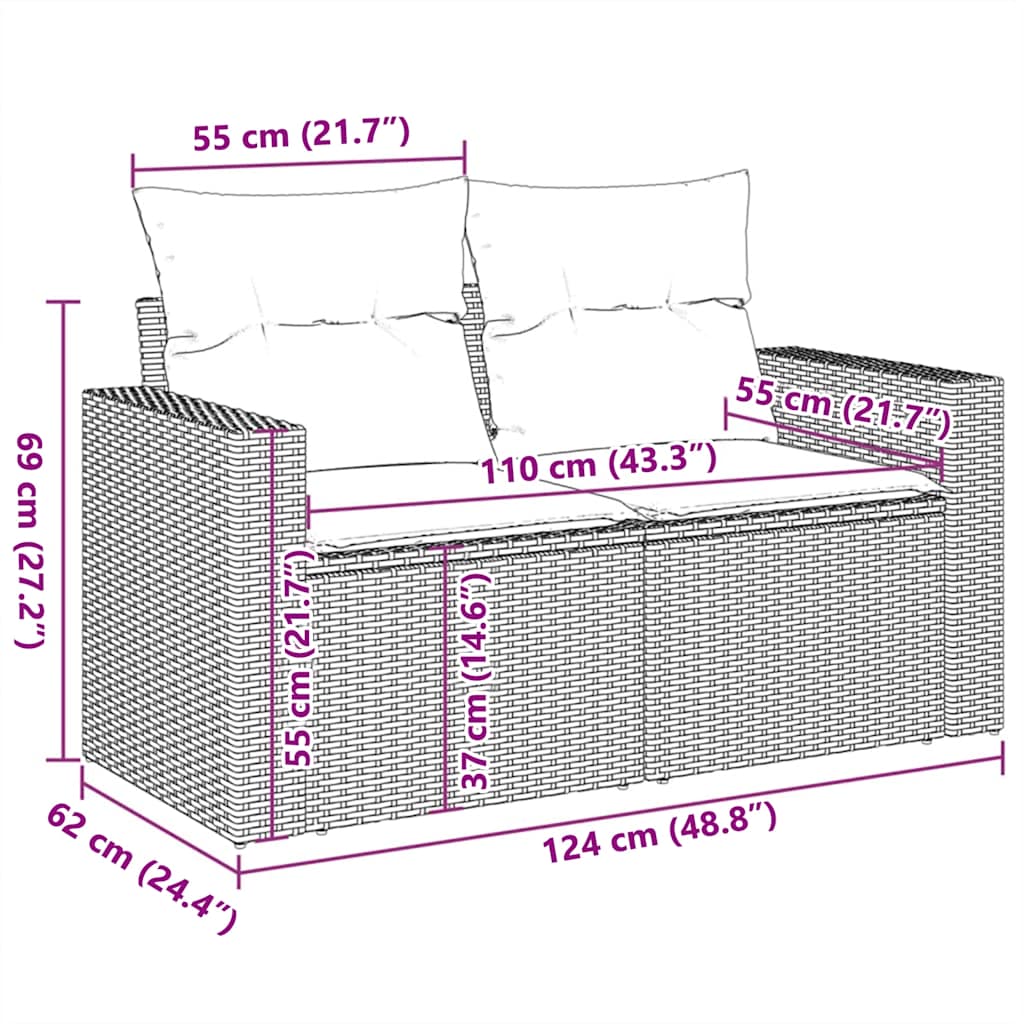 11-dijelni set vrtnih sofa od poliratana s jastucima crni Crna 62 x 62 x 69 cm