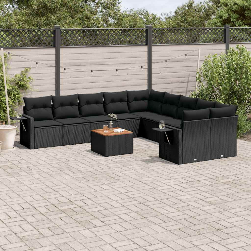 11-dijelni set vrtnih sofa od poliratana s jastucima crni Crna 62 x 62 x 69 cm