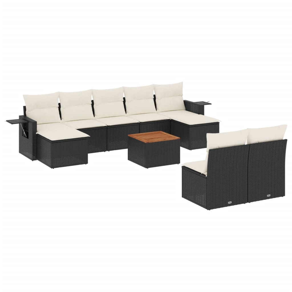 10-dijelni set vrtnih sofa s jastucima crni od poliratana