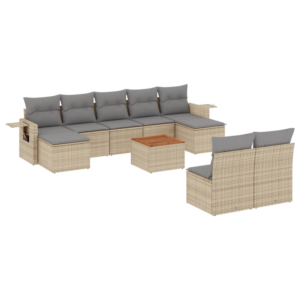 10-dijelni set vrtnih sofa s jastucima bež od poliratana 62 x 62 x 69 cm