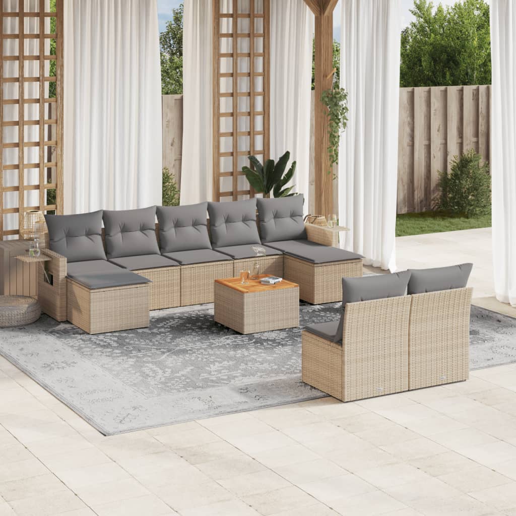 10-dijelni set vrtnih sofa s jastucima bež od poliratana 62 x 62 x 69 cm