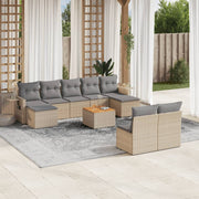 10-dijelni set vrtnih sofa s jastucima bež od poliratana 62 x 62 x 69 cm