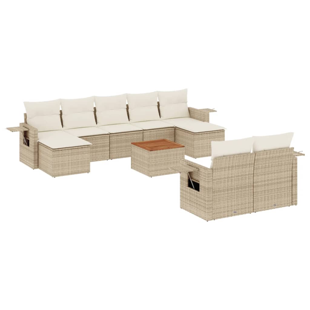 10-dijelni set vrtnih sofa s jastucima bež od poliratana 62 x 62 x 69 cm