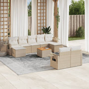 10-dijelni set vrtnih sofa s jastucima bež od poliratana 62 x 62 x 69 cm