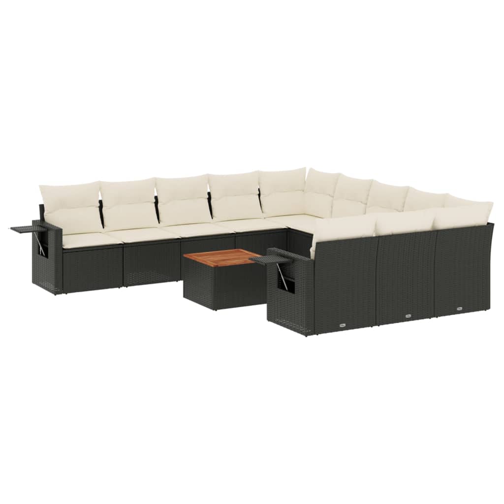 12-dijelni set vrtnih sofa od poliratana s jastucima crni