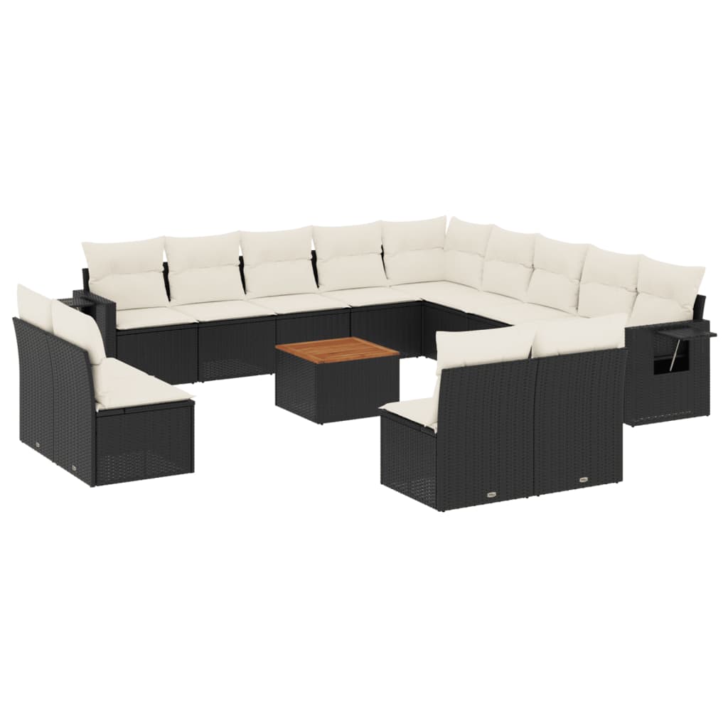 14-dijelni set vrtnih sofa s jastucima poliratan crni