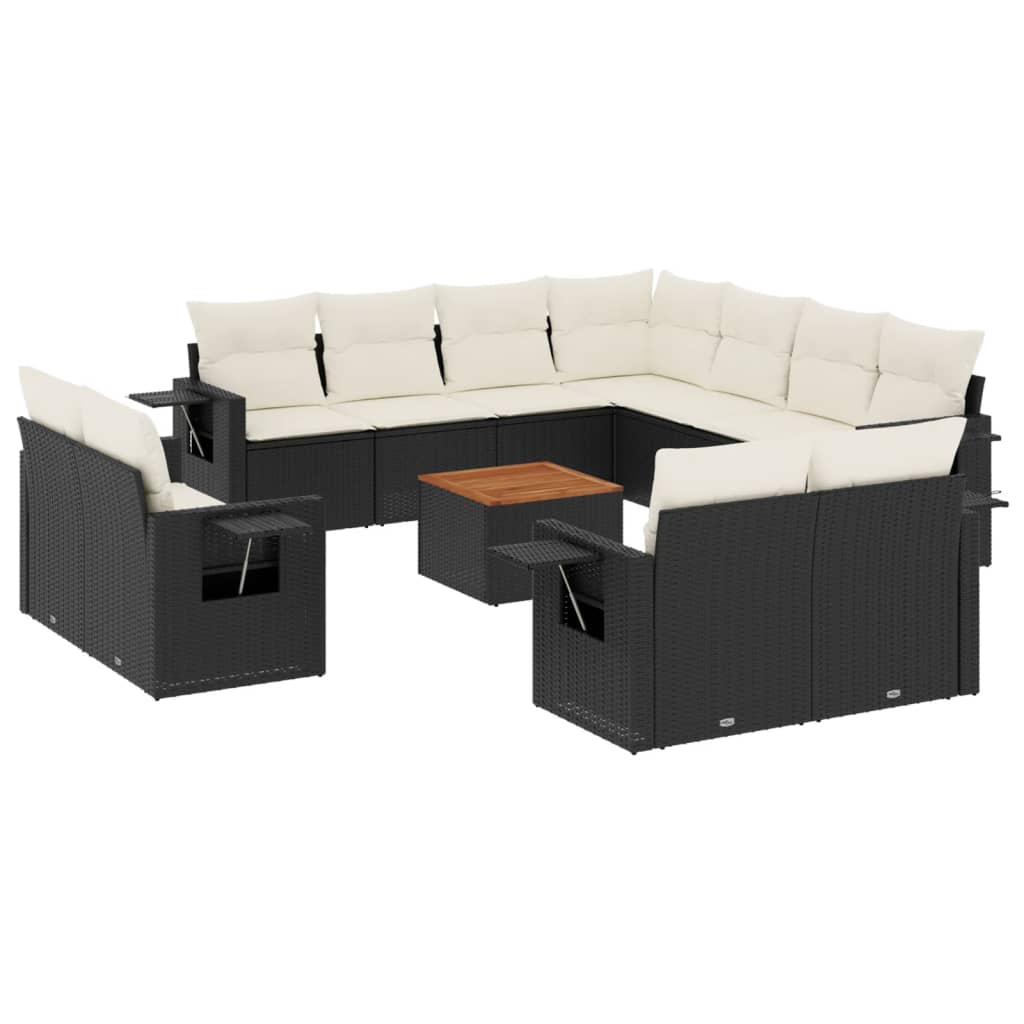 12-dijelni set vrtnih sofa od poliratana s jastucima crni