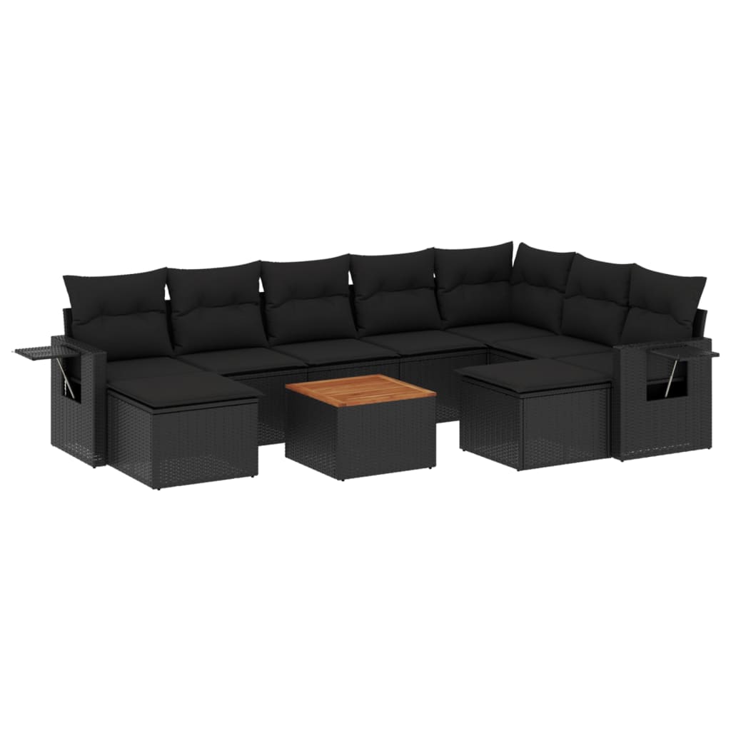 10-dijelni set vrtnih sofa s jastucima crni od poliratana