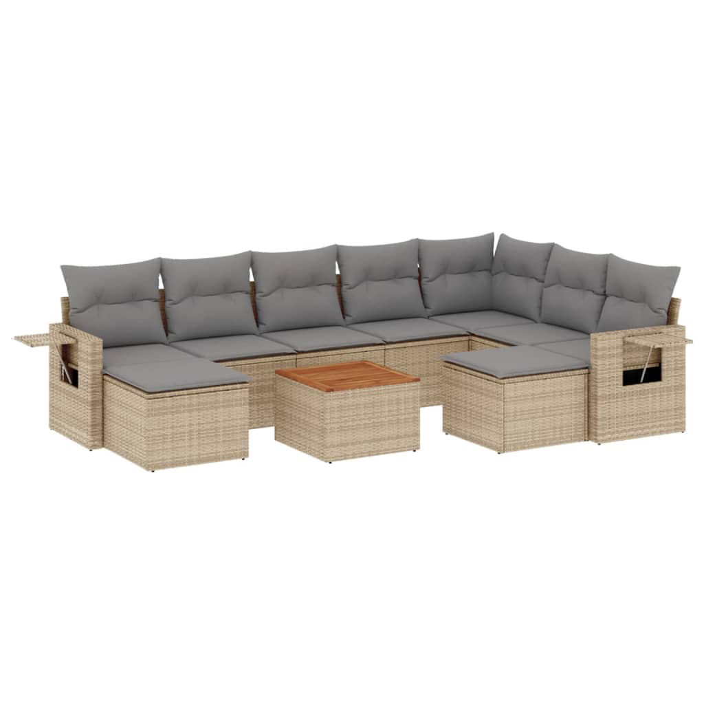 10-dijelni set vrtnih sofa s jastucima bež od poliratana