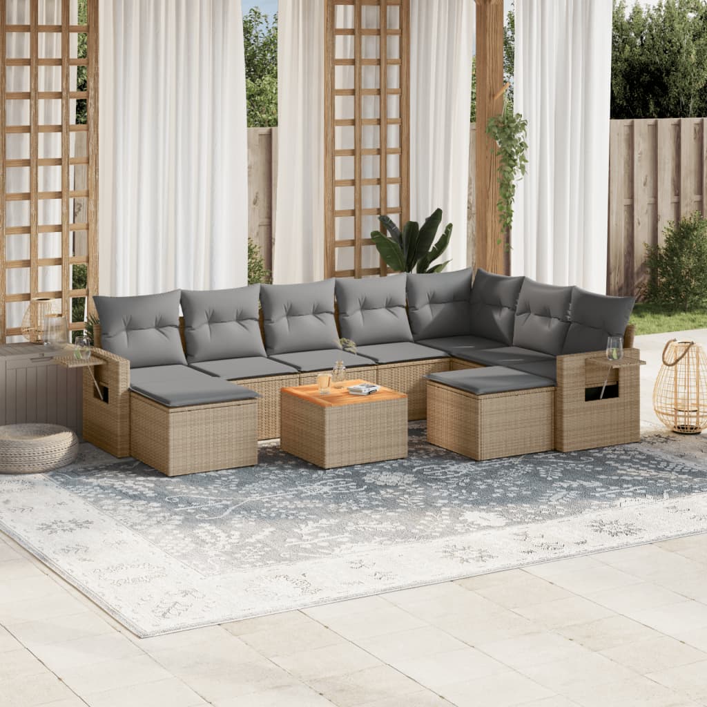 10-dijelni set vrtnih sofa s jastucima bež od poliratana