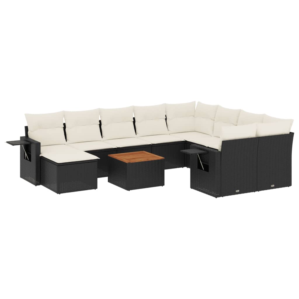 11-dijelni set vrtnih sofa od poliratana s jastucima crni