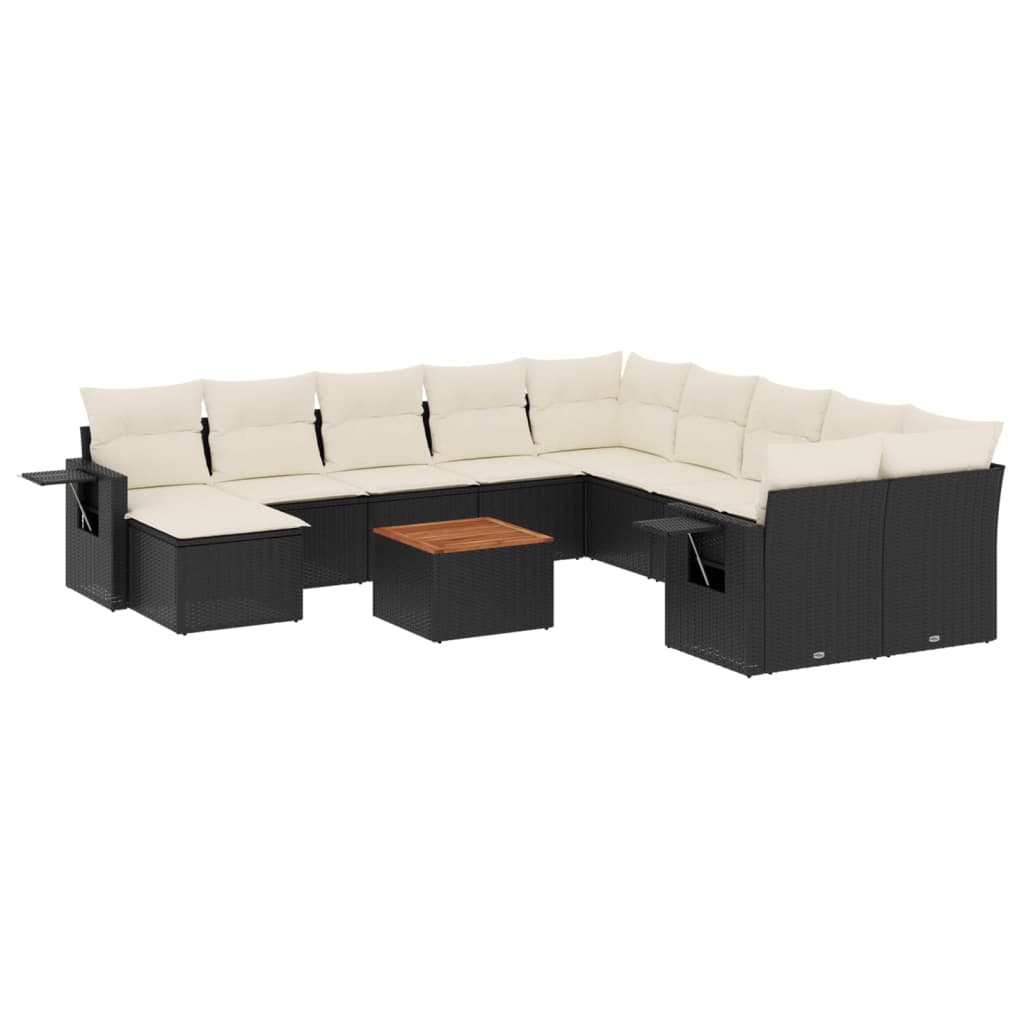 12-dijelni set vrtnih sofa od poliratana s jastucima crni