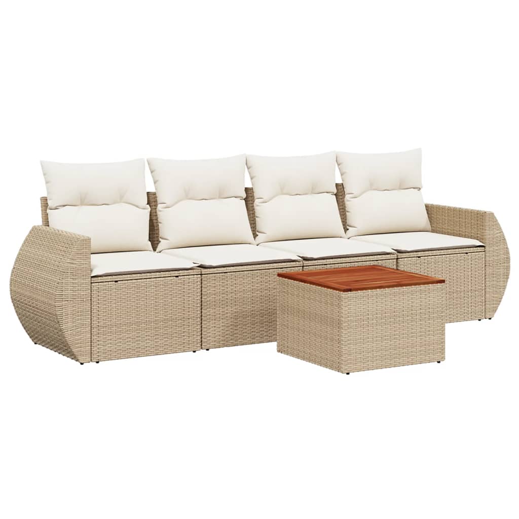 5-dijelni vrtni set sofa s jastucima bež od poliratana