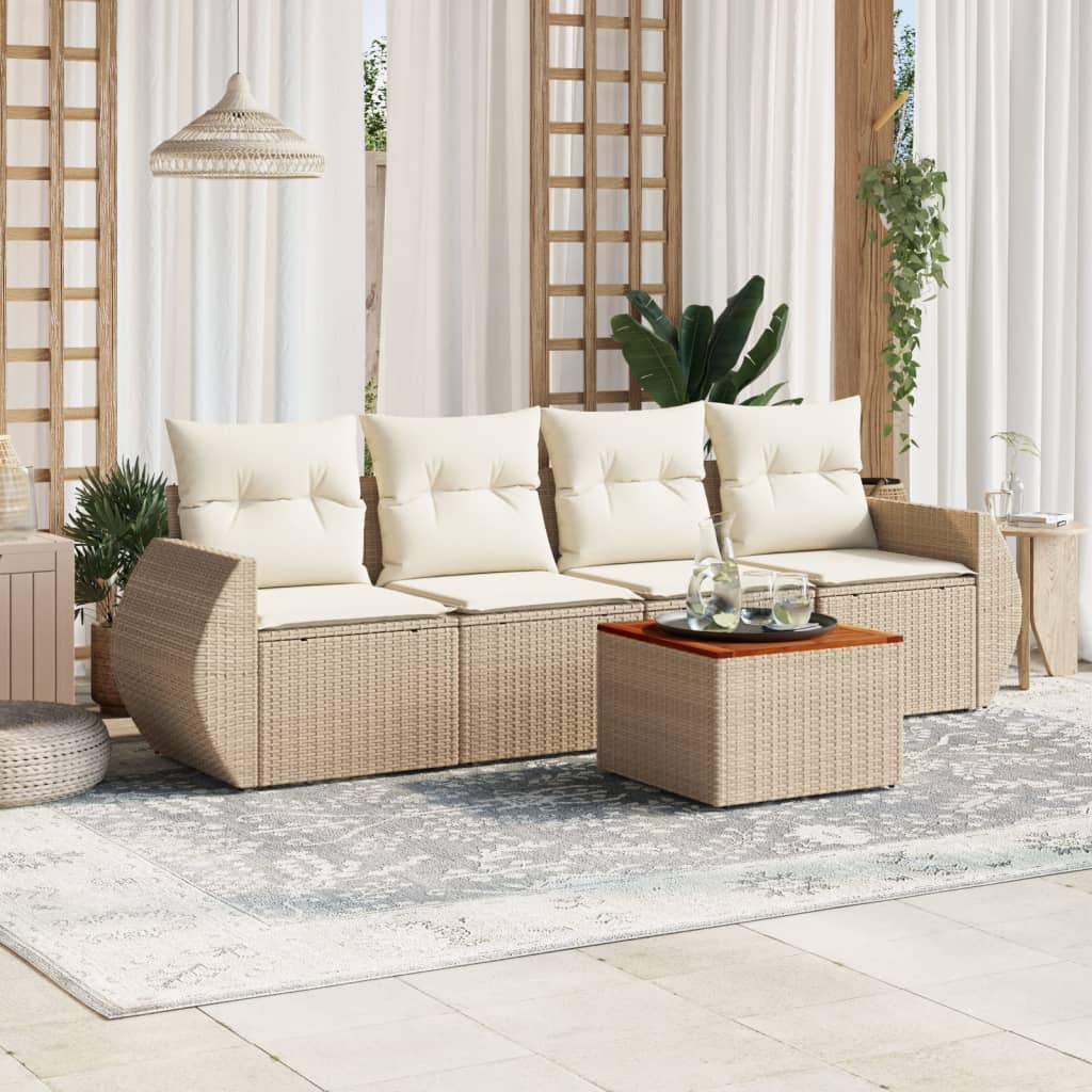 5-dijelni vrtni set sofa s jastucima bež od poliratana