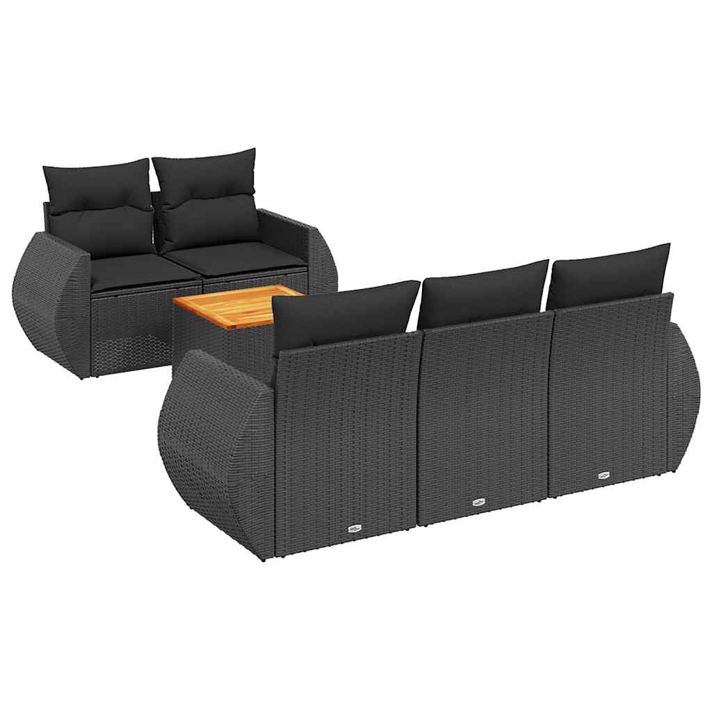 6-dijelni set vrtnih sofa s jastucima crni od poliratana
