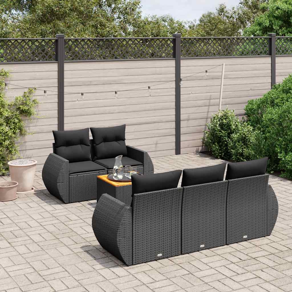 6-dijelni set vrtnih sofa s jastucima crni od poliratana