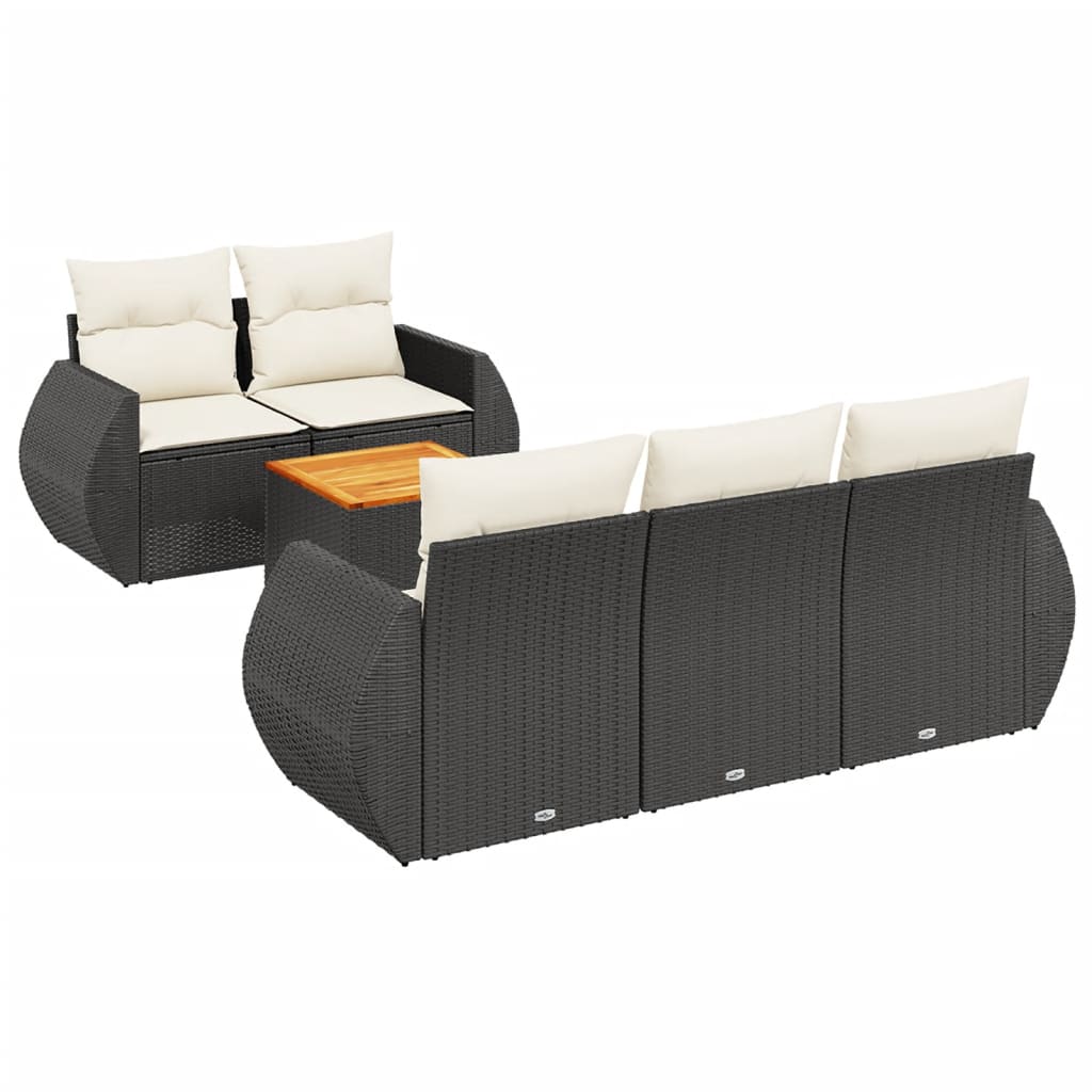 6-dijelni set vrtnih sofa s jastucima crni od poliratana