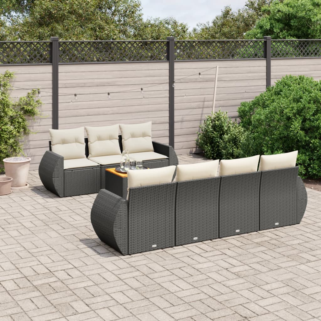 8-dijelni set vrtnih sofa od poliratana s jastucima crni Crna 70 x 62 x 69 cm