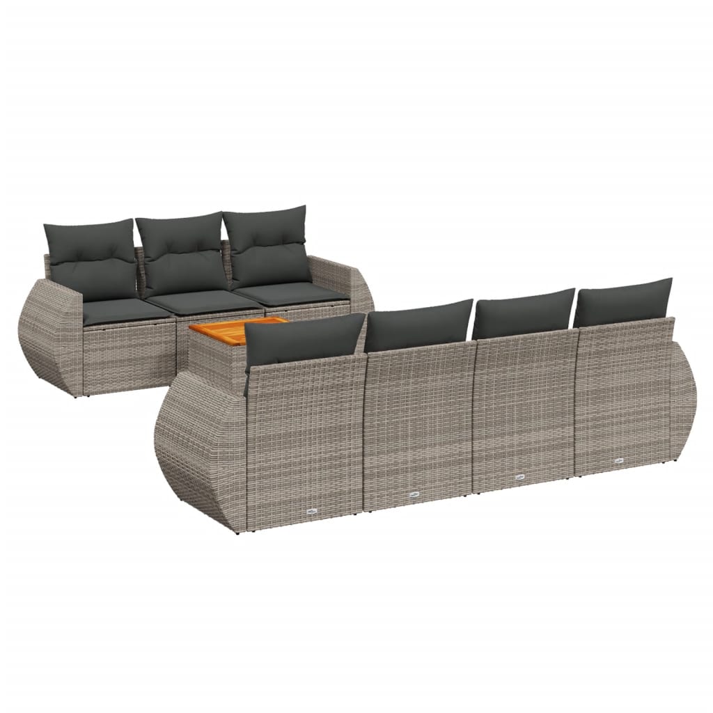8-dijelni set vrtnih sofa od poliratana s jastucima sivi