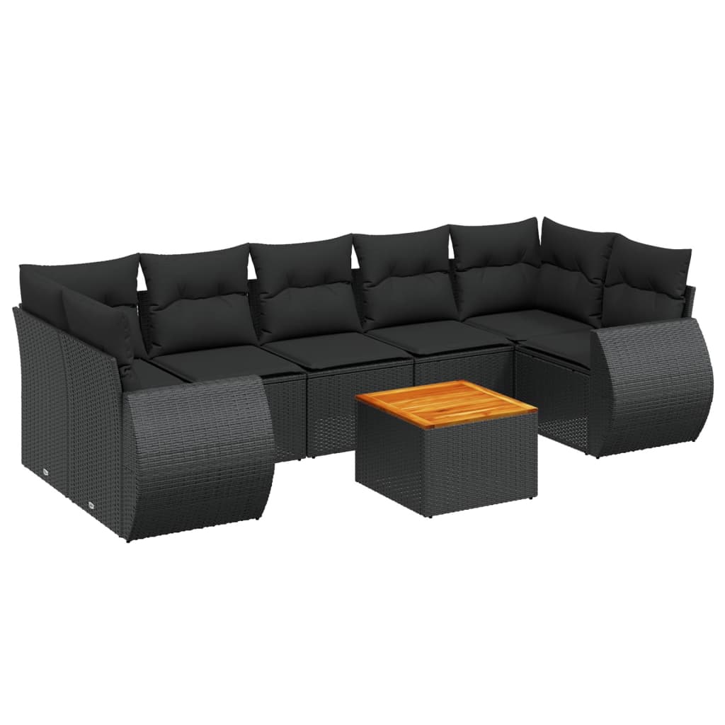 8-dijelni set vrtnih sofa od poliratana s jastucima crni