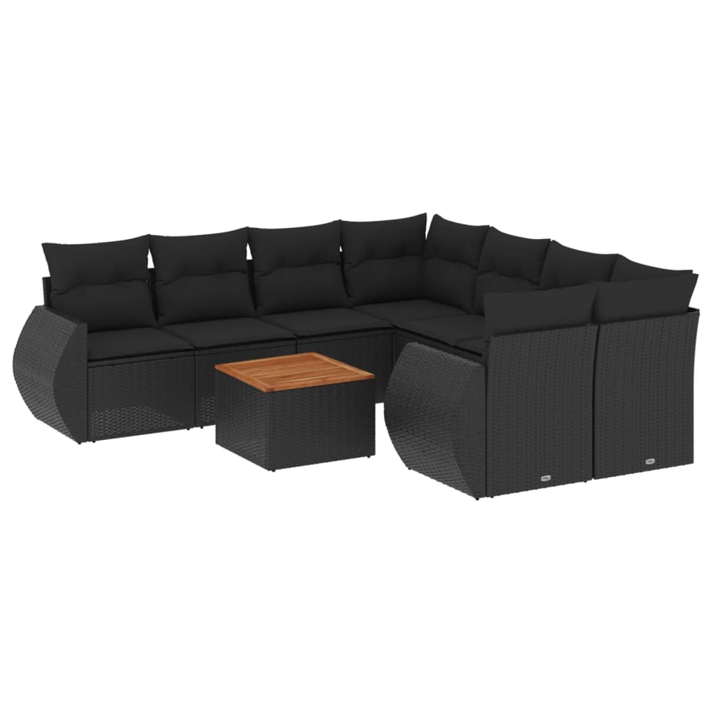 9-dijelni set vrtnih sofa s jastucima crni od poliratana