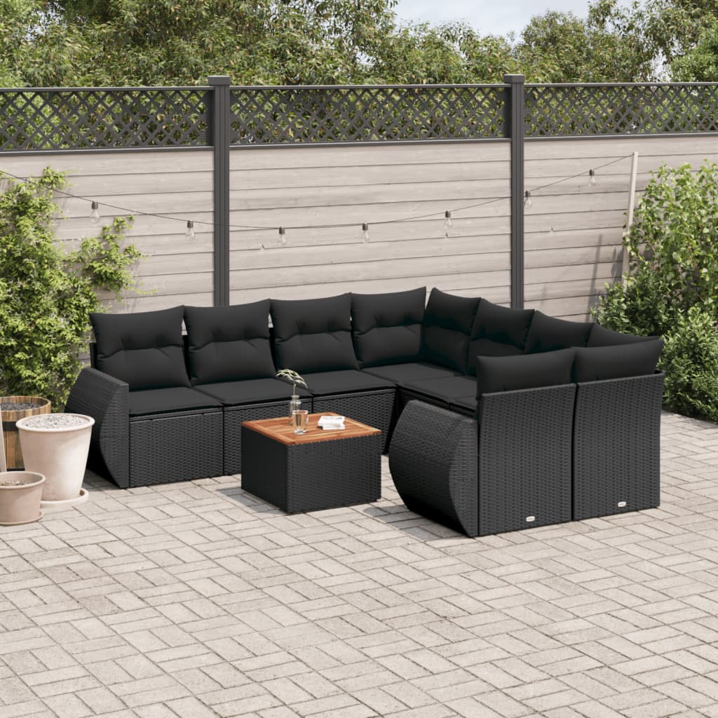 9-dijelni set vrtnih sofa s jastucima crni od poliratana