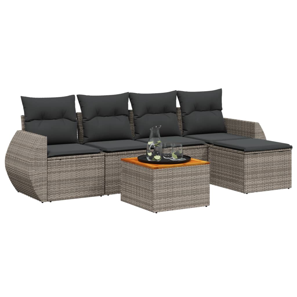 6-dijelni set vrtnih sofa od poliratana s jastucima sivi