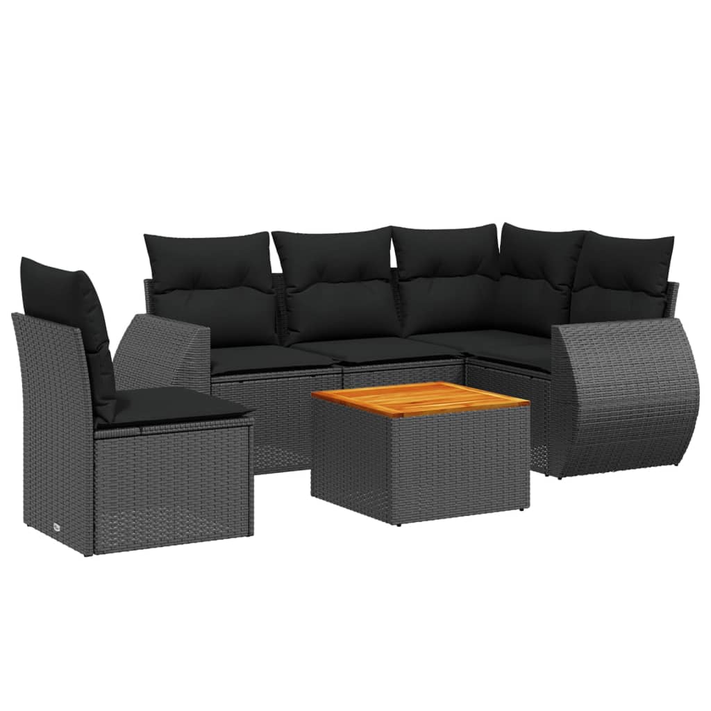 6-dijelni set vrtnih sofa s jastucima crni od poliratana