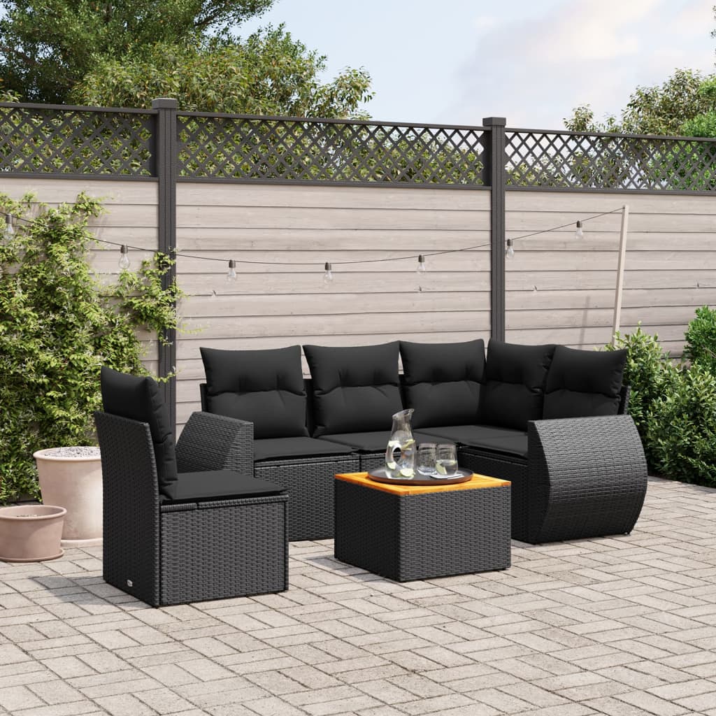 6-dijelni set vrtnih sofa s jastucima crni od poliratana