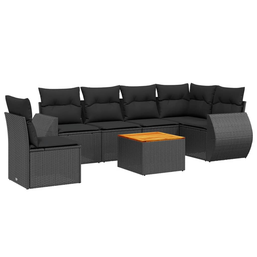 7-dijelni set vrtnih sofa od poliratana s jastucima crni