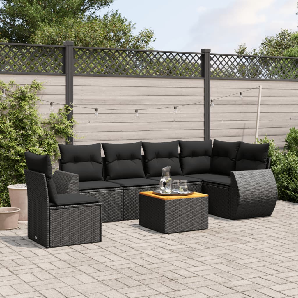 7-dijelni set vrtnih sofa od poliratana s jastucima crni