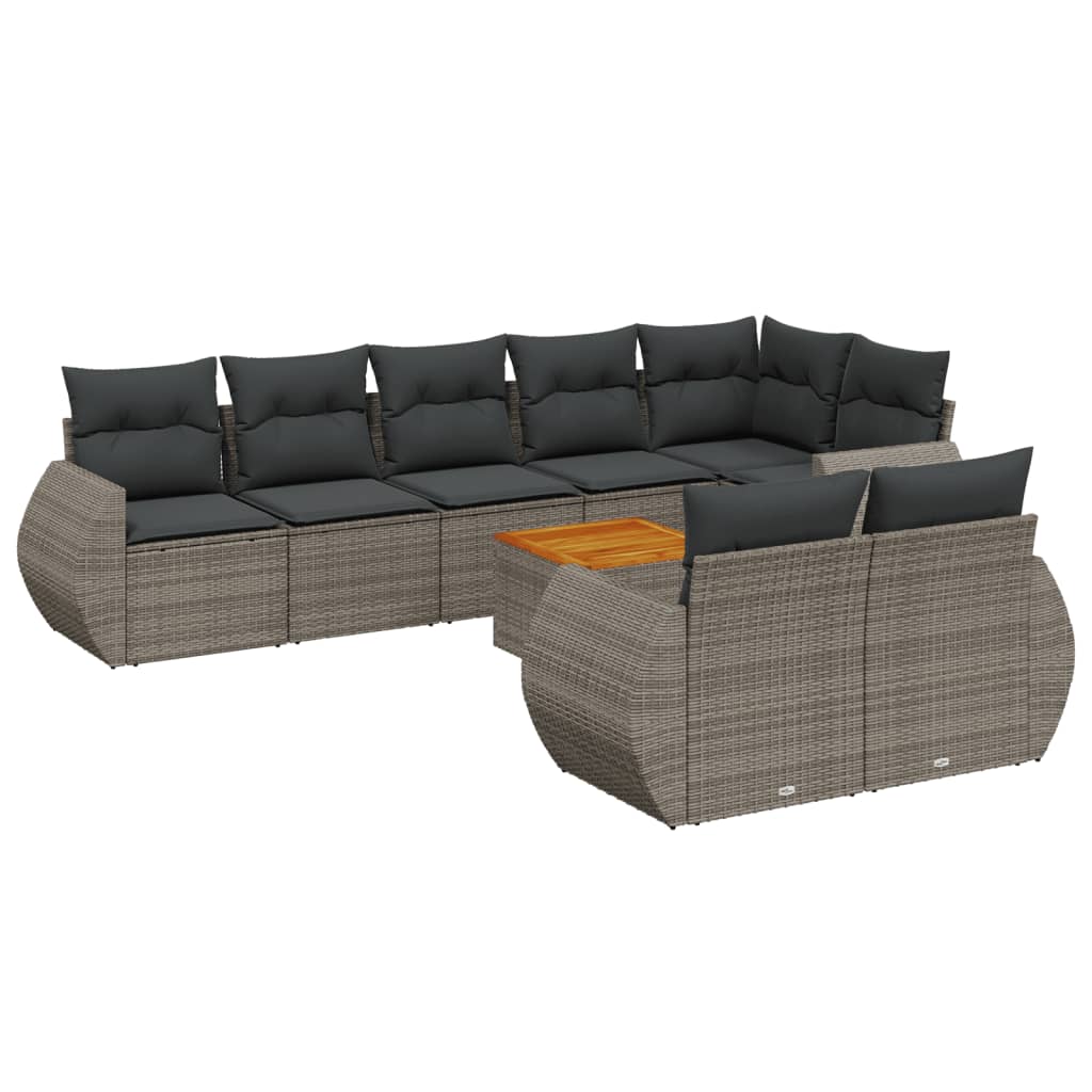 9-dijelni set vrtnih sofa od poliratana s jastucima sivi