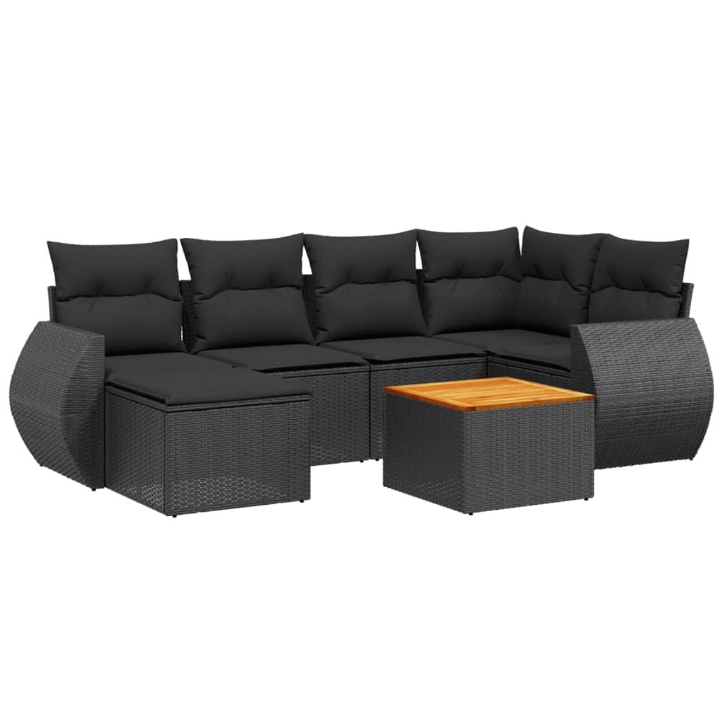 7-dijelni set vrtnih sofa od poliratana s jastucima crni