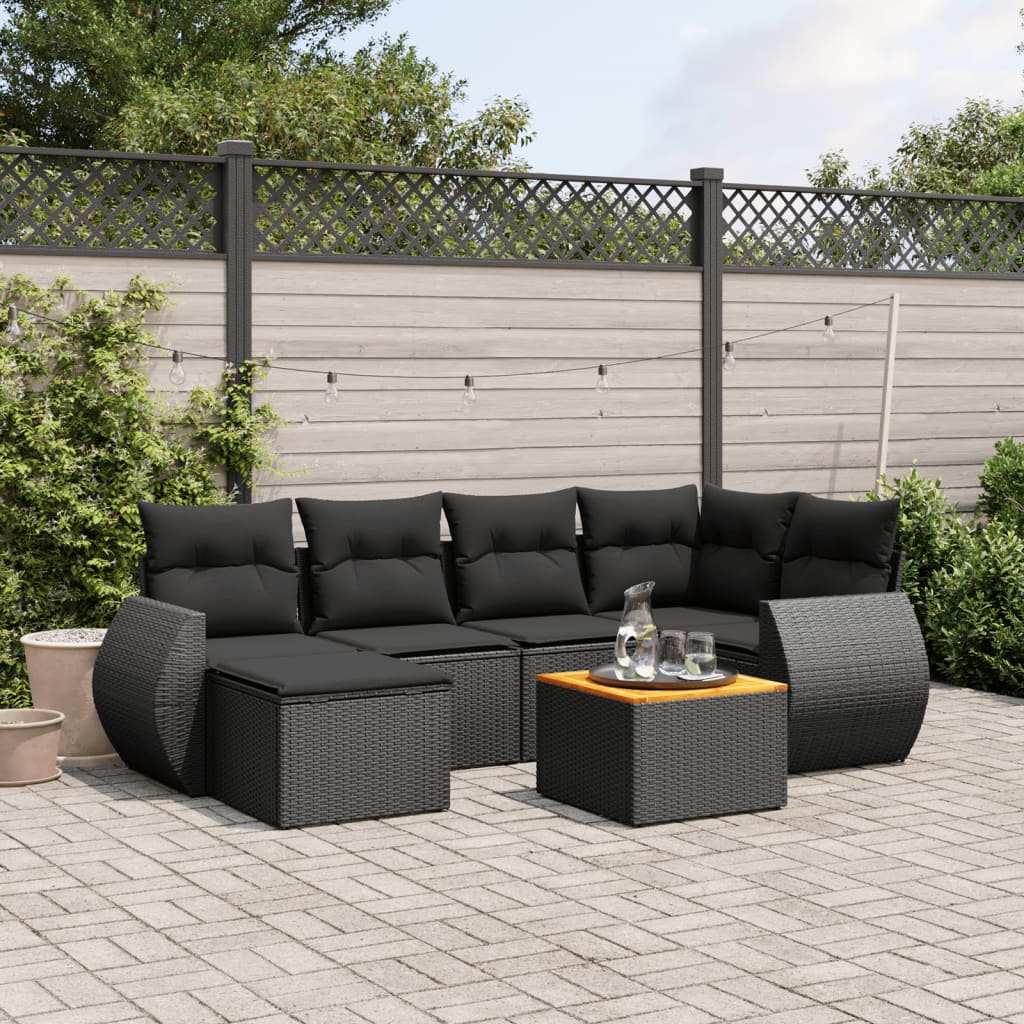 7-dijelni set vrtnih sofa od poliratana s jastucima crni