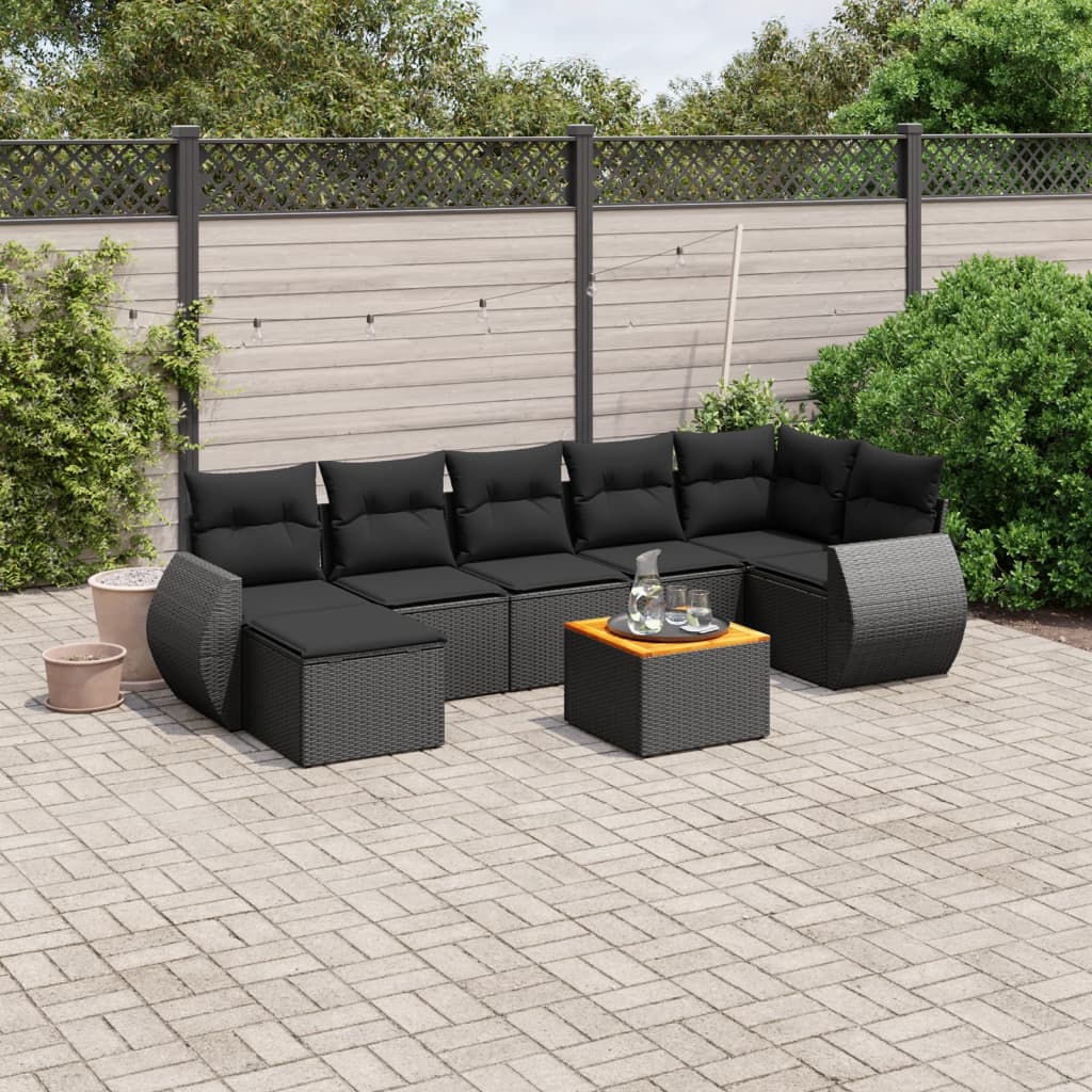 8-dijelni set vrtnih sofa od poliratana s jastucima crni