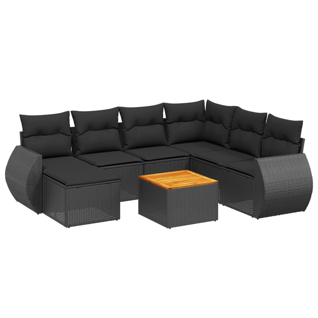 8-dijelni set vrtnih sofa od poliratana s jastucima crni