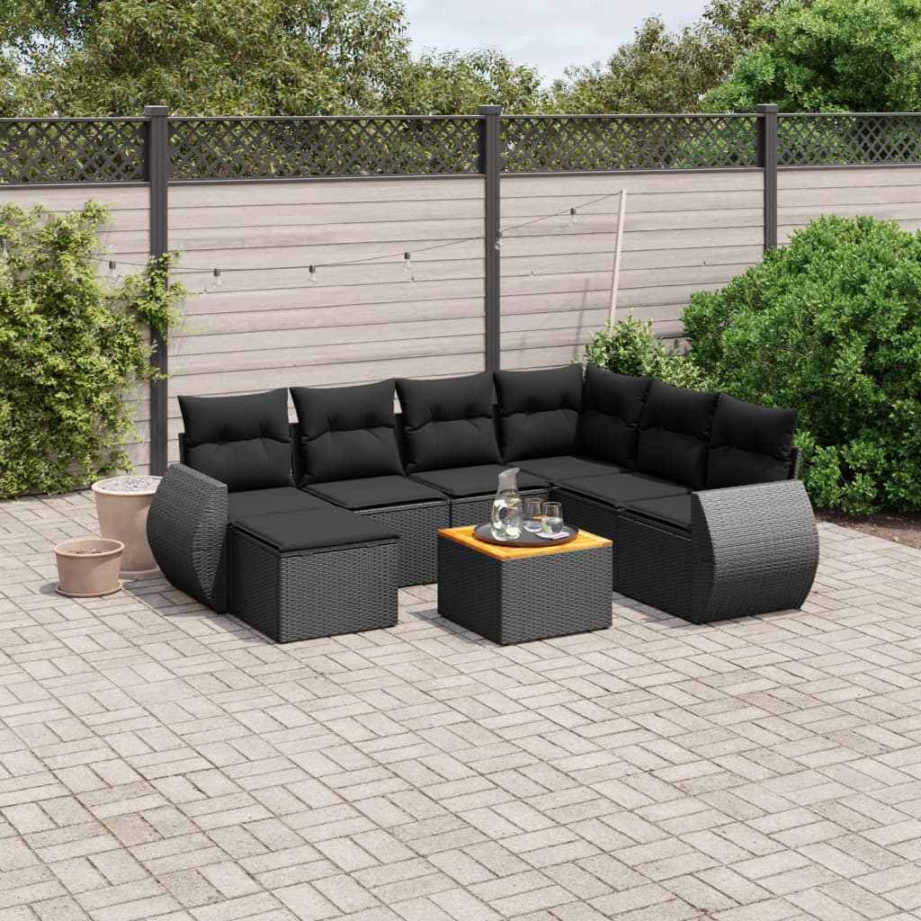 8-dijelni set vrtnih sofa od poliratana s jastucima crni