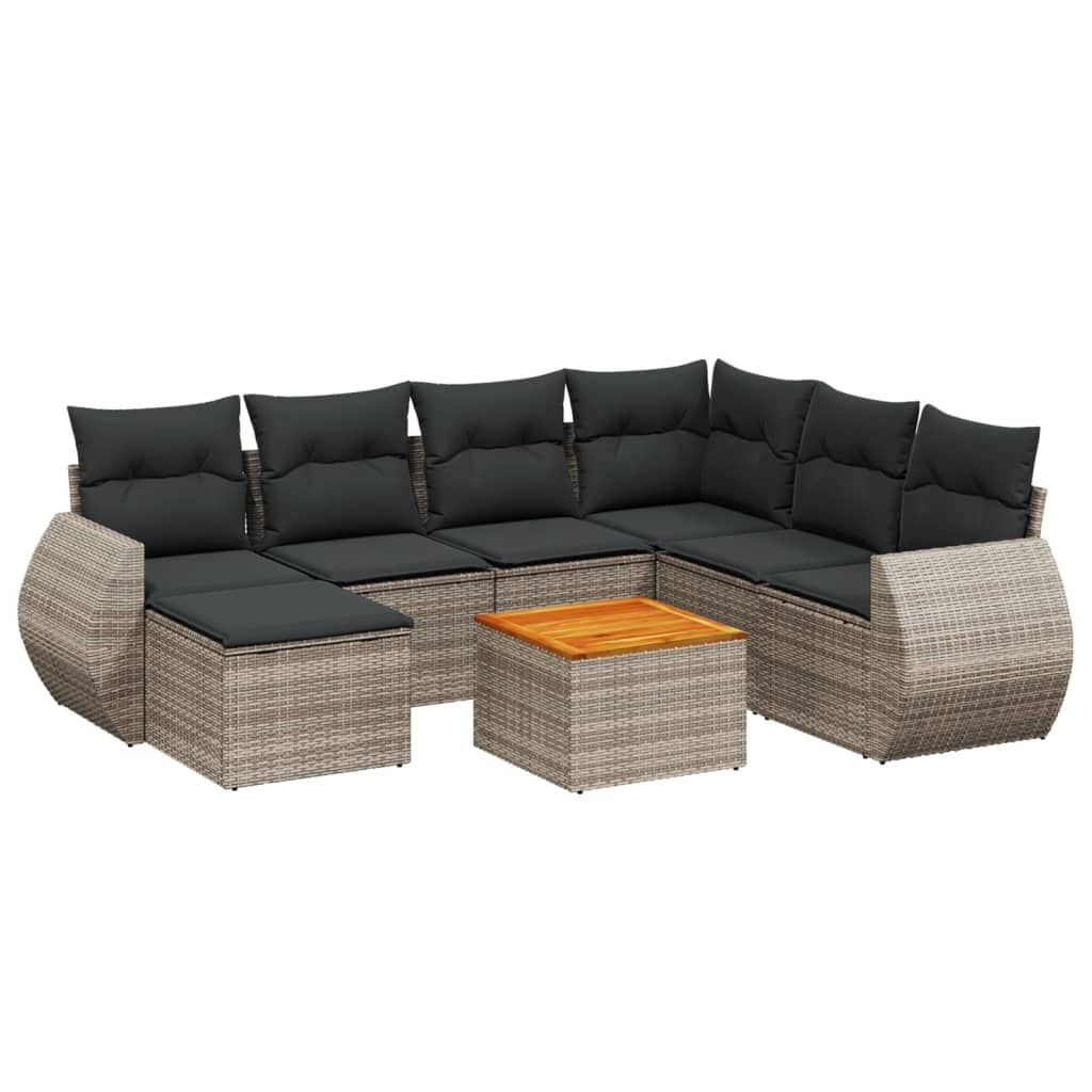8-dijelni set vrtnih sofa od poliratana s jastucima sivi