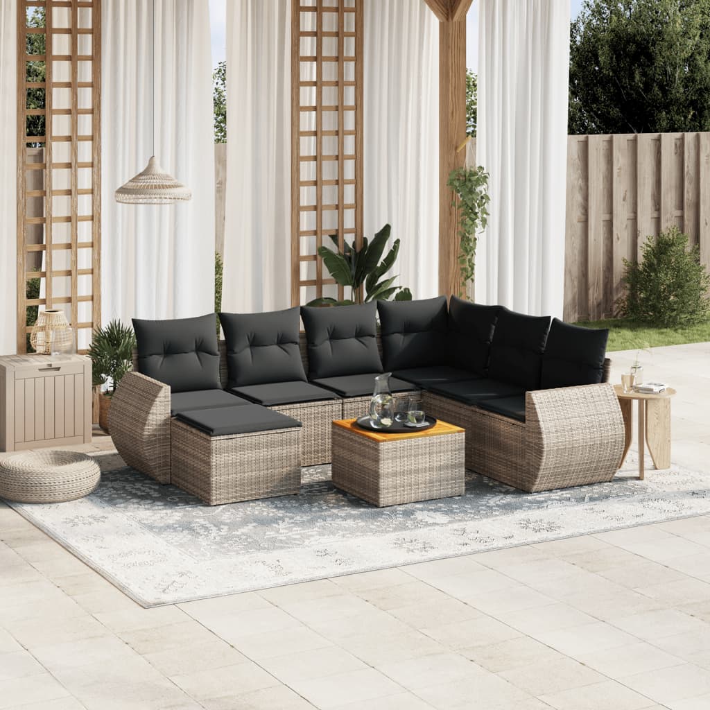 8-dijelni set vrtnih sofa od poliratana s jastucima sivi