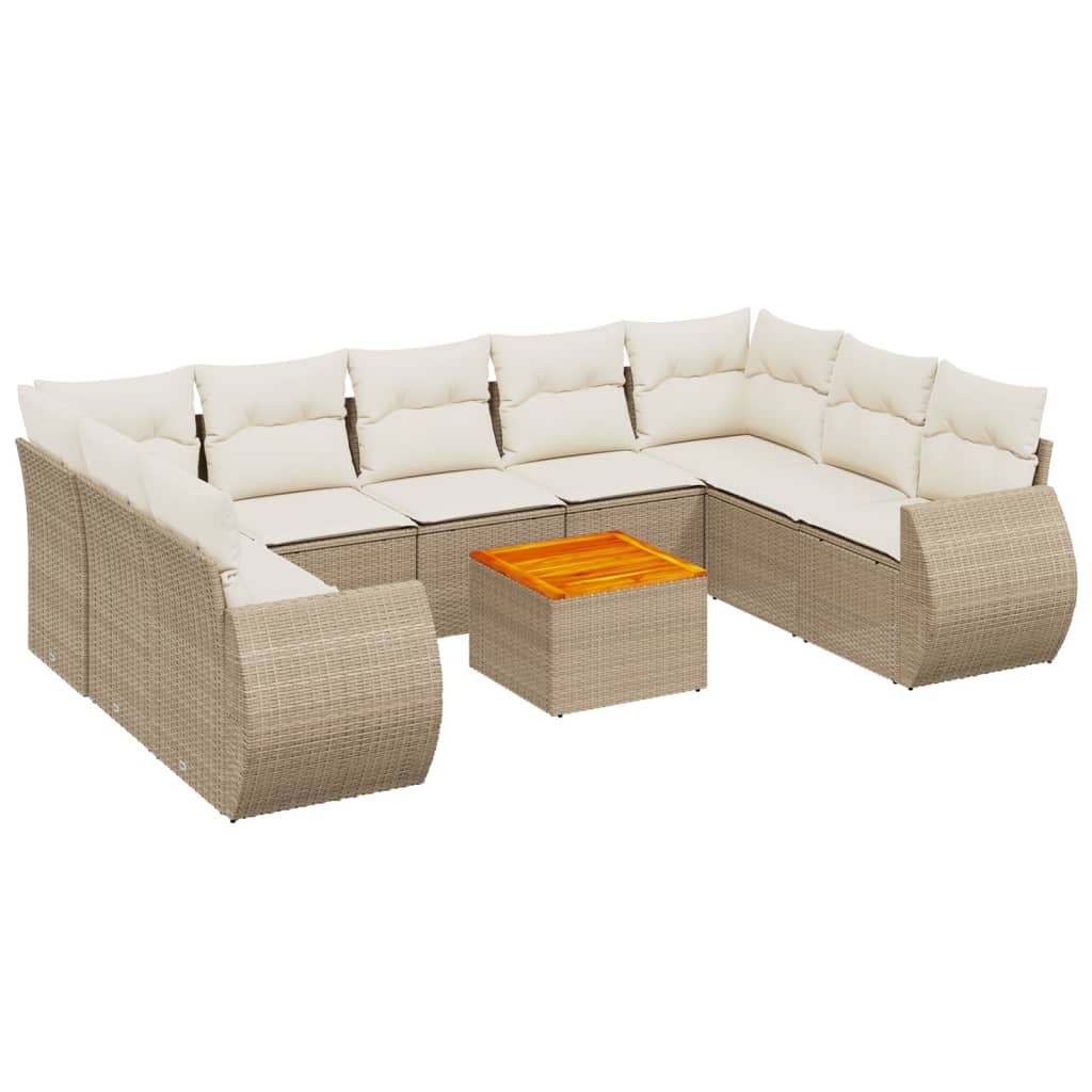 10-dijelni set vrtnih sofa s jastucima bež od poliratana