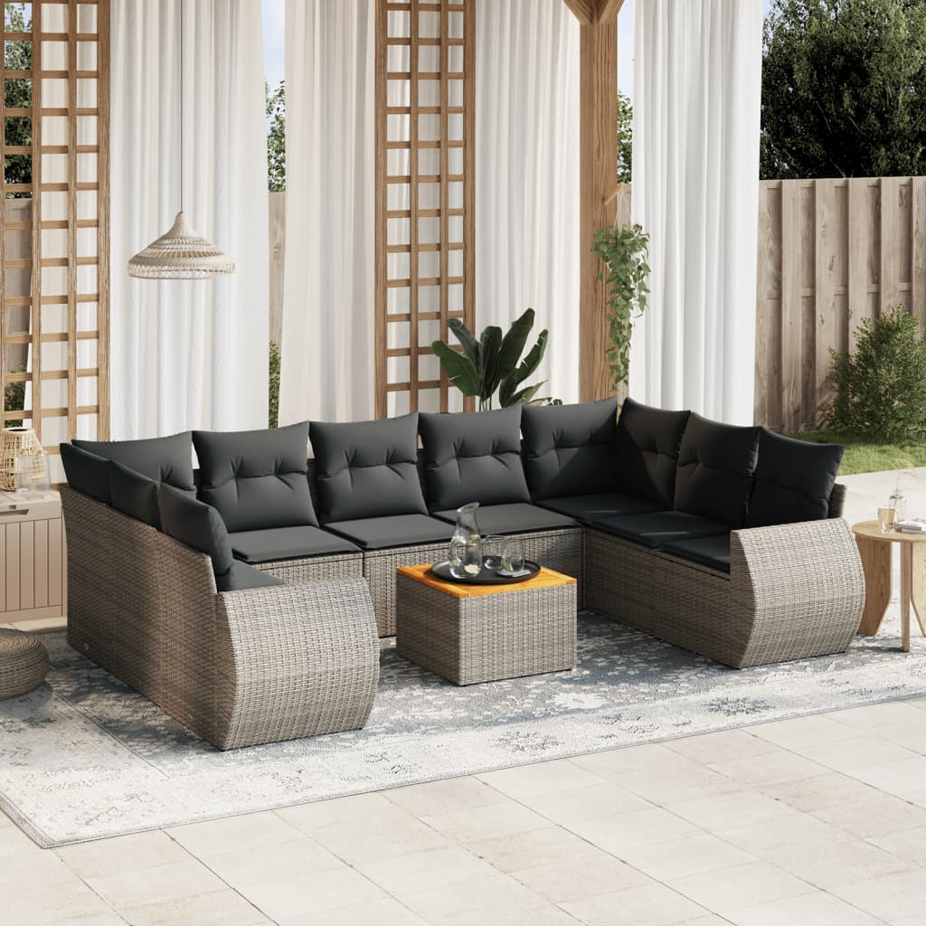 10-dijelni set vrtnih sofa od poliratana s jastucima sivi