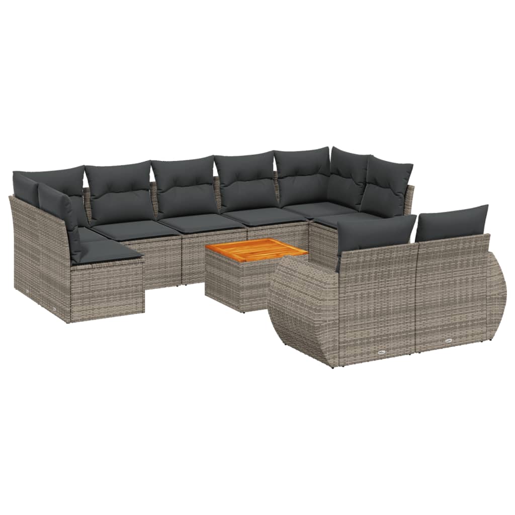 10-dijelni set vrtnih sofa od poliratana s jastucima sivi