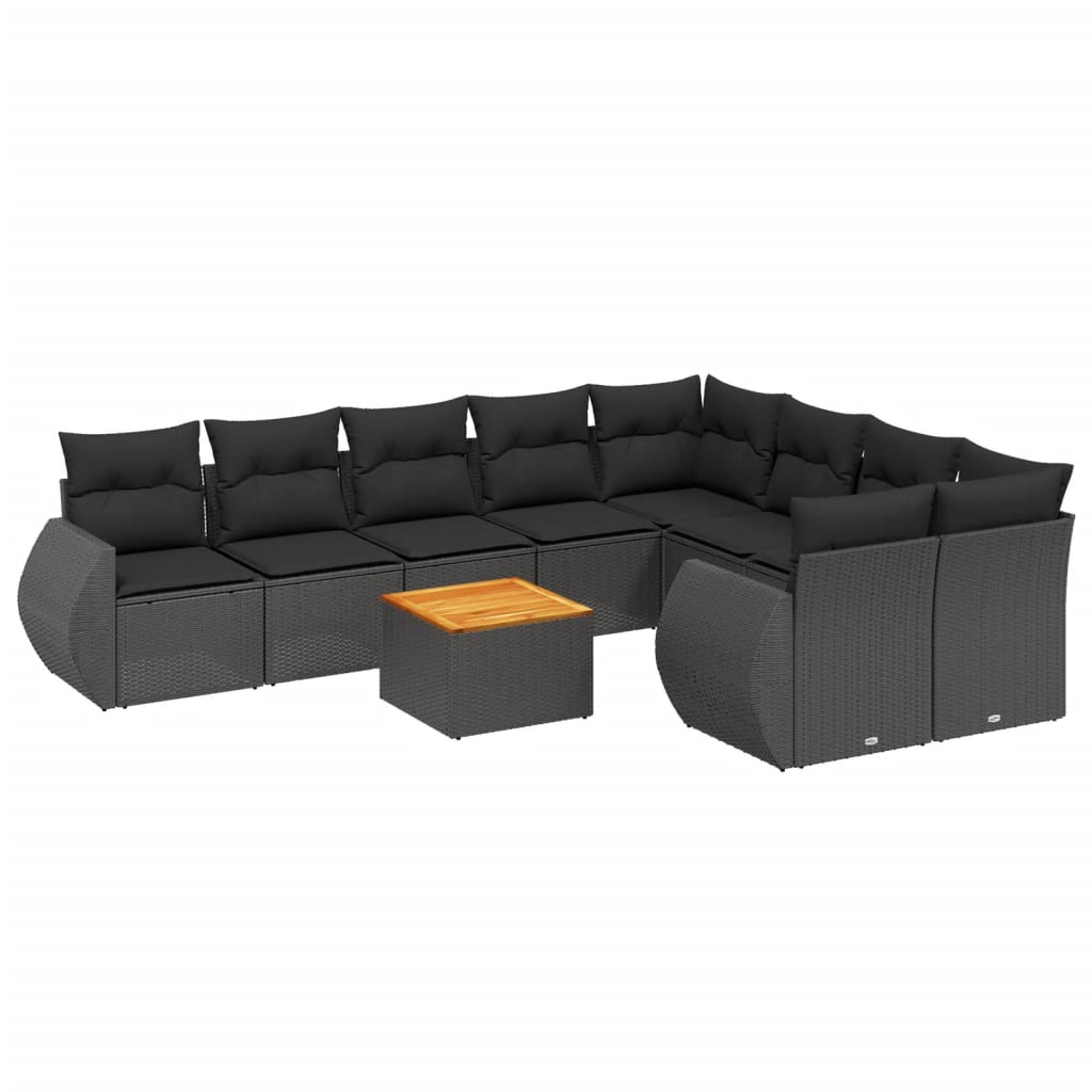 10-dijelni set vrtnih sofa s jastucima crni od poliratana