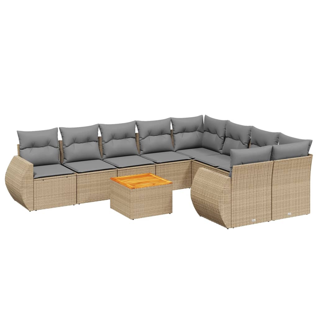 10-dijelni set vrtnih sofa s jastucima bež od poliratana 70 x 62 x 69 cm
