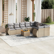 10-dijelni set vrtnih sofa s jastucima bež od poliratana 70 x 62 x 69 cm